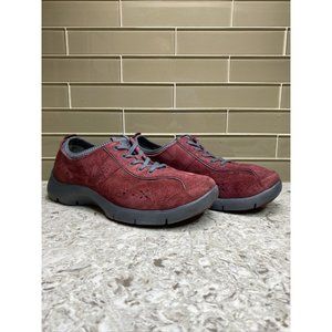 Dansko Red Leather & Suede Lace Up Clogs